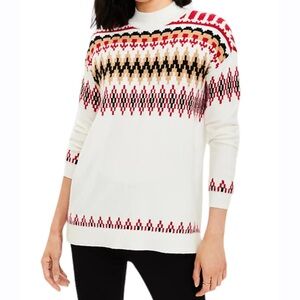 New! Loft Fair Isle Mock Neck Cream Multicolor‎ Sweater Women’s Size Small